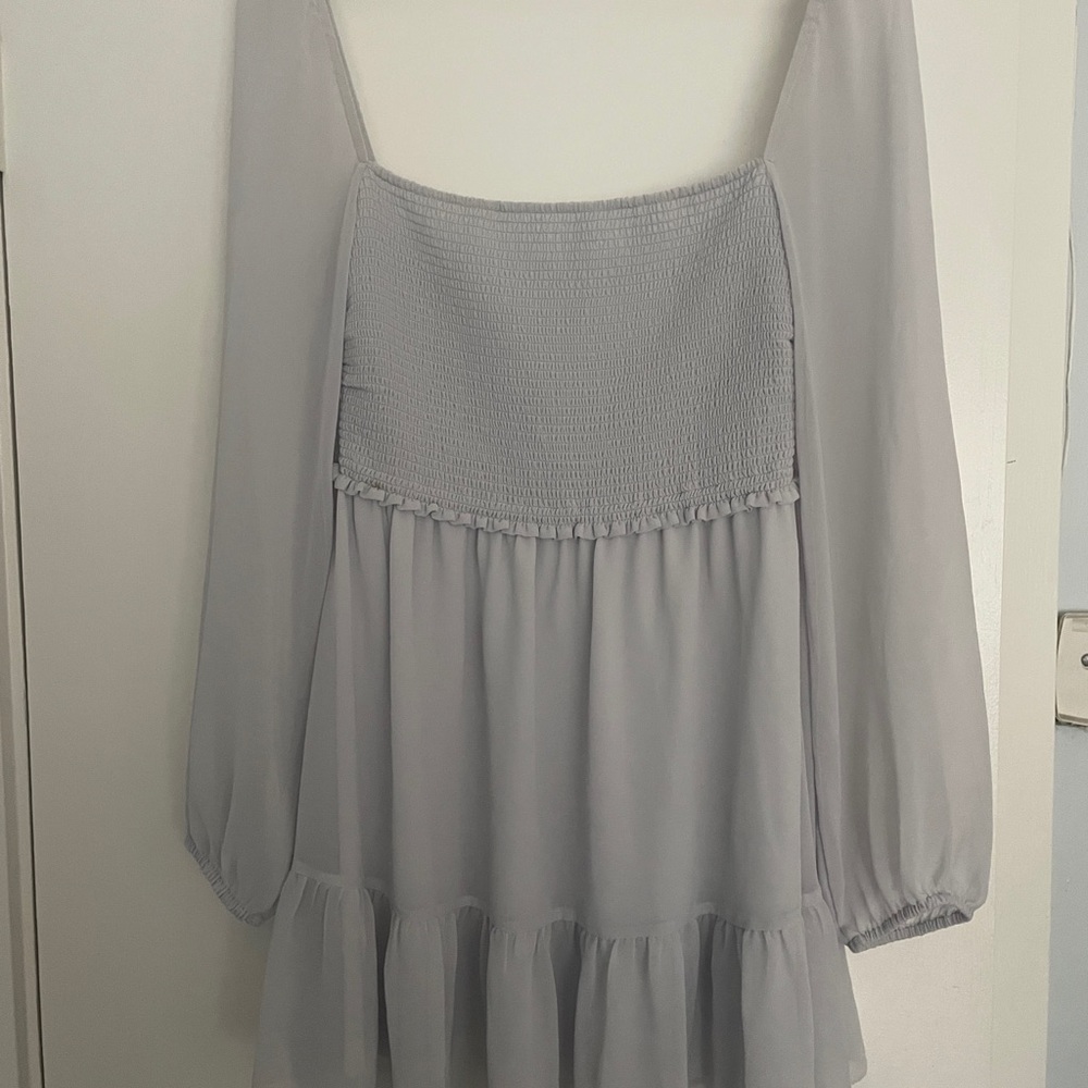 Wilfred Gray Tiered Mini Dress with Balloon Sleeves